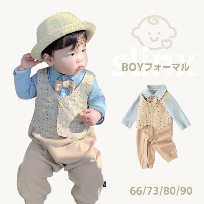 Rakuten - ベビー服 男の子 フォーマル 子供 ロンパース スーツ 紳士服 長袖 結婚式服 蝶ネクタイ リボン イギリス風 洋装フォーマル キッズ やわらかい 綿 お誕生日 卒園式 お出かけ お食い初め