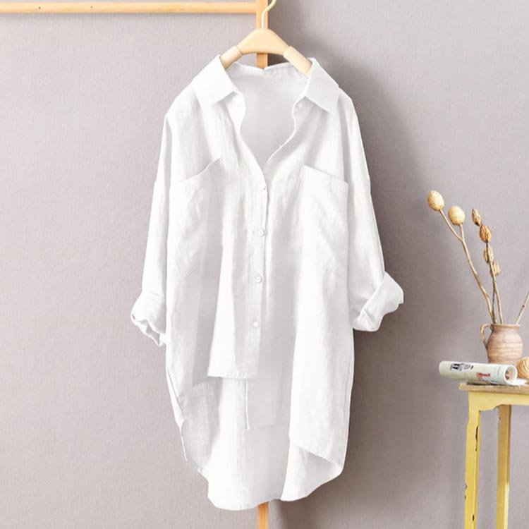 ゴモジの＼P20倍！／シャツ チュニック ロングシャツ シャツワンピ 大きいサイズ 長袖 ロング レディース ドルマン ブラウス 羽織り オフィス 秋 夏 リネン 着 ゆったり ホワイト｜アングル2