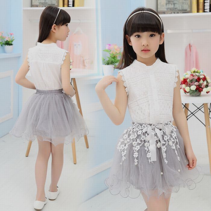 Rakuten - 子供服 セットアップ 女の子 2点セット ノースリーブ&シフォンスカート レース パール シフォン 上下セット