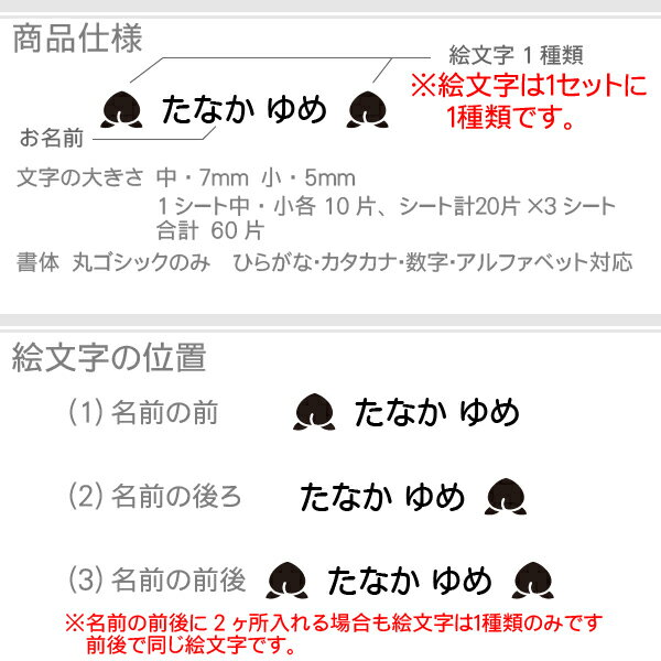 絵文字★フロッキーネーム_002【小・中サイズ】60片 アイロンで簡単プリント メール便送料無料　入園グッズ