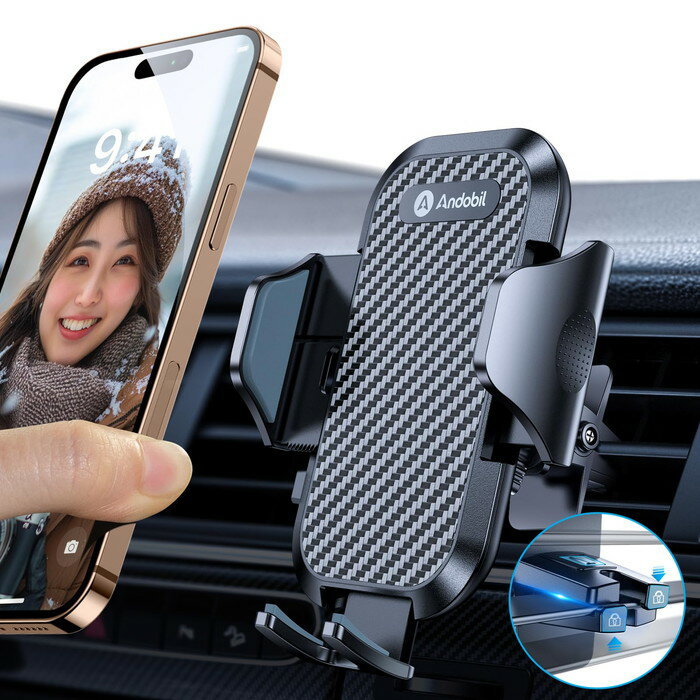 【2026年改良/最強の安定感】 Andobil スマホホルダー 車 エアコン吹き出し口 車 スマホスタンド 車載ホルダー 片手操作 手帳型ケース対応 携帯ホルダー 360度調整 車載 エアコン iPhone SE 14 13 12 Plus Pro Max Mini Xperia AQUOS arrowsなど4-7インチ全機種対応