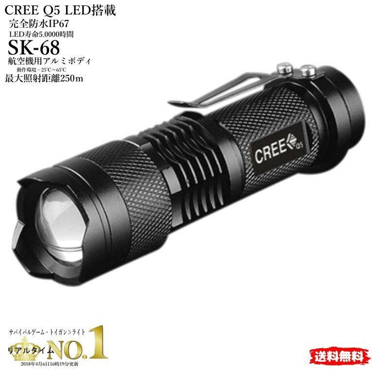 防水 懐中電灯 CREE LED Q5を採用 金属製 懐中電灯 LED懐中電灯