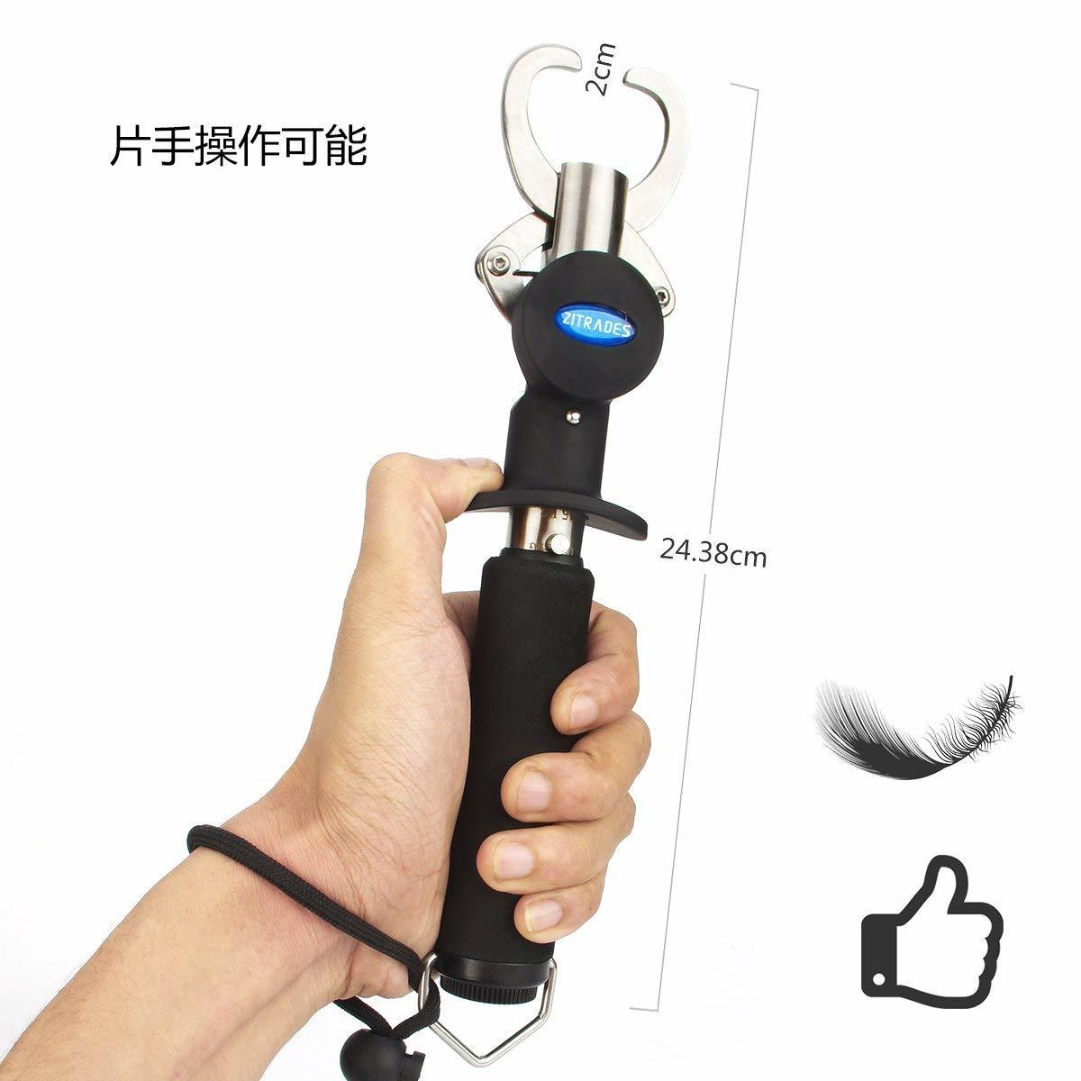 フィッシュグリップ キャッチャー メジャー ボガクリップ 魚掴み器 ストラップ付 釣り具 計量器機能 ステンレス制 ストラップ付き バス釣り 大物