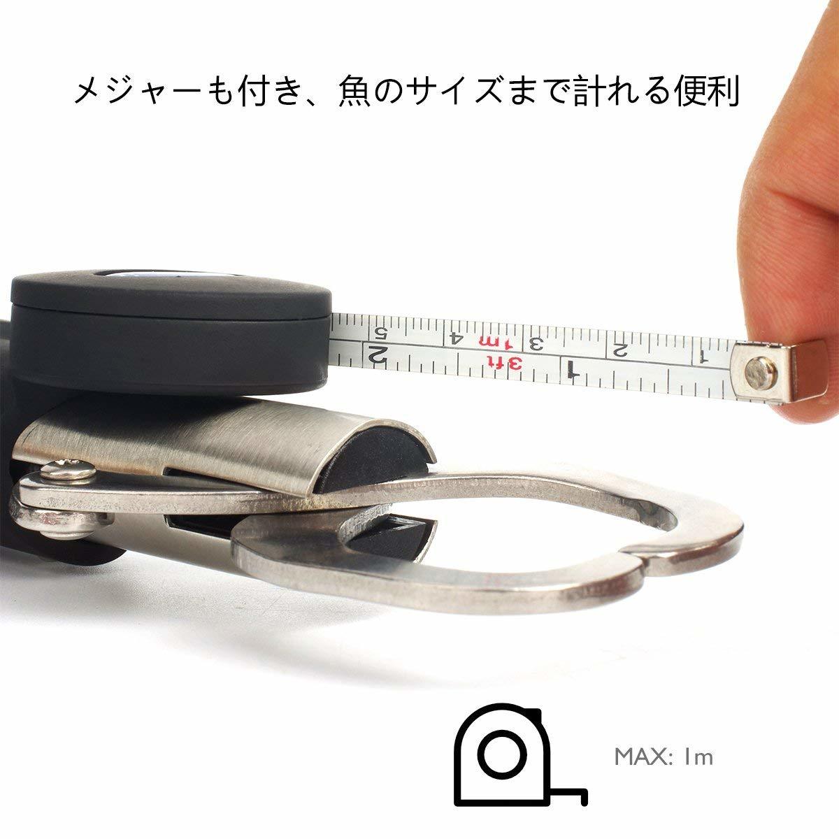 フィッシュグリップ キャッチャー メジャー ボガクリップ 魚掴み器 ストラップ付 釣り具 計量器機能 ステンレス制 ストラップ付き バス釣り 大物