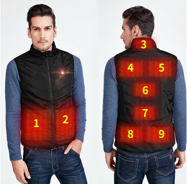 【2020年進化版】【9エリア発熱タイプ】電動加熱式 ベスト ヒートベスト ヒーターベスト メンズ レディース ヒーター内蔵 あったかベスト アウター 10000mAhモバイルバッテリー付属 超軽量 保温防 寒釣り 水洗い バイク 電熱ジャケット【ポイント消化】