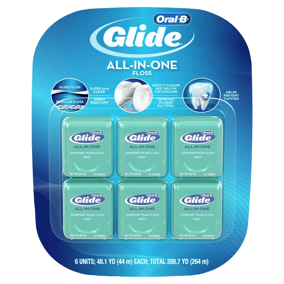 楽天Good　ITEM【Oral-B Glide デンタルフロス】44m×6個セット（合計264m） ミント オールインワン ALL-IN-ONE Comfort Plus Floss コンフォートプラス 糸ようじ44m x 6パック入り【ポイント消化】