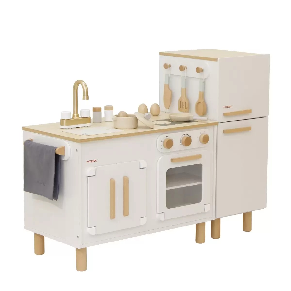 HOPPL 変化するままごとキッチン リバーシブル黒板付き アイランド型キッチン&キャビネット セパレート 冷蔵庫付き 3歳以上 女の子 男の子 誕生日 クリスマスギフト