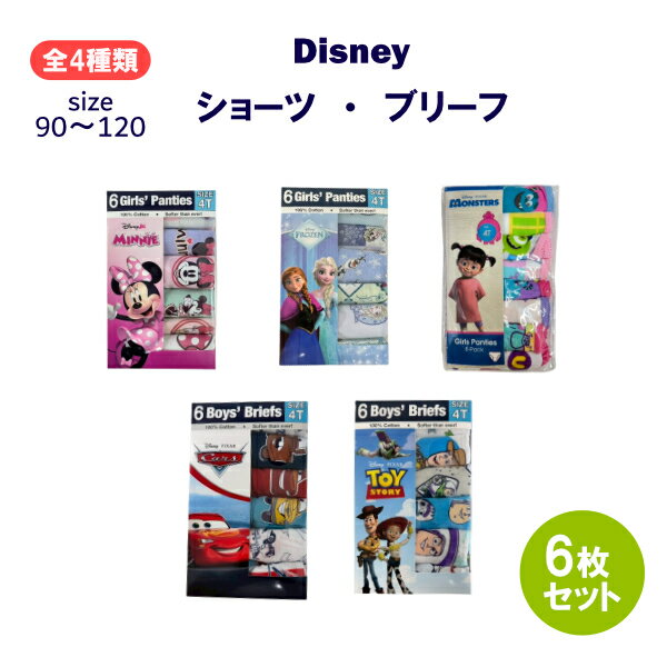 【メール便発送】【全国送料無料】【6枚セット】ディズニー 子供用 下着セット ショーツ ブリーフ 女の子 男の子 ミニー アナと雪の女王 カーズ トイストーリー パンツ キッズ キャラクター Disney