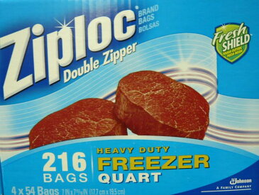 ★送料無料★ポイント交換・ポイント利用に【Ziploc】ジップロック 　冷凍保存バック フリーザークォート54枚×4箱　216枚【コストコ通販】