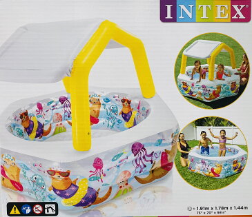 送料無料!【大人気!取り外し可能屋根付き!】INTEX インテックス ハッピー オッター サンシェードプール SUN SHADE POOL 1.91M×1.78M×1.44M(縦、横、高さ) 家庭用プール 3才以上 子供用 ビニールプール【コストコ通販】