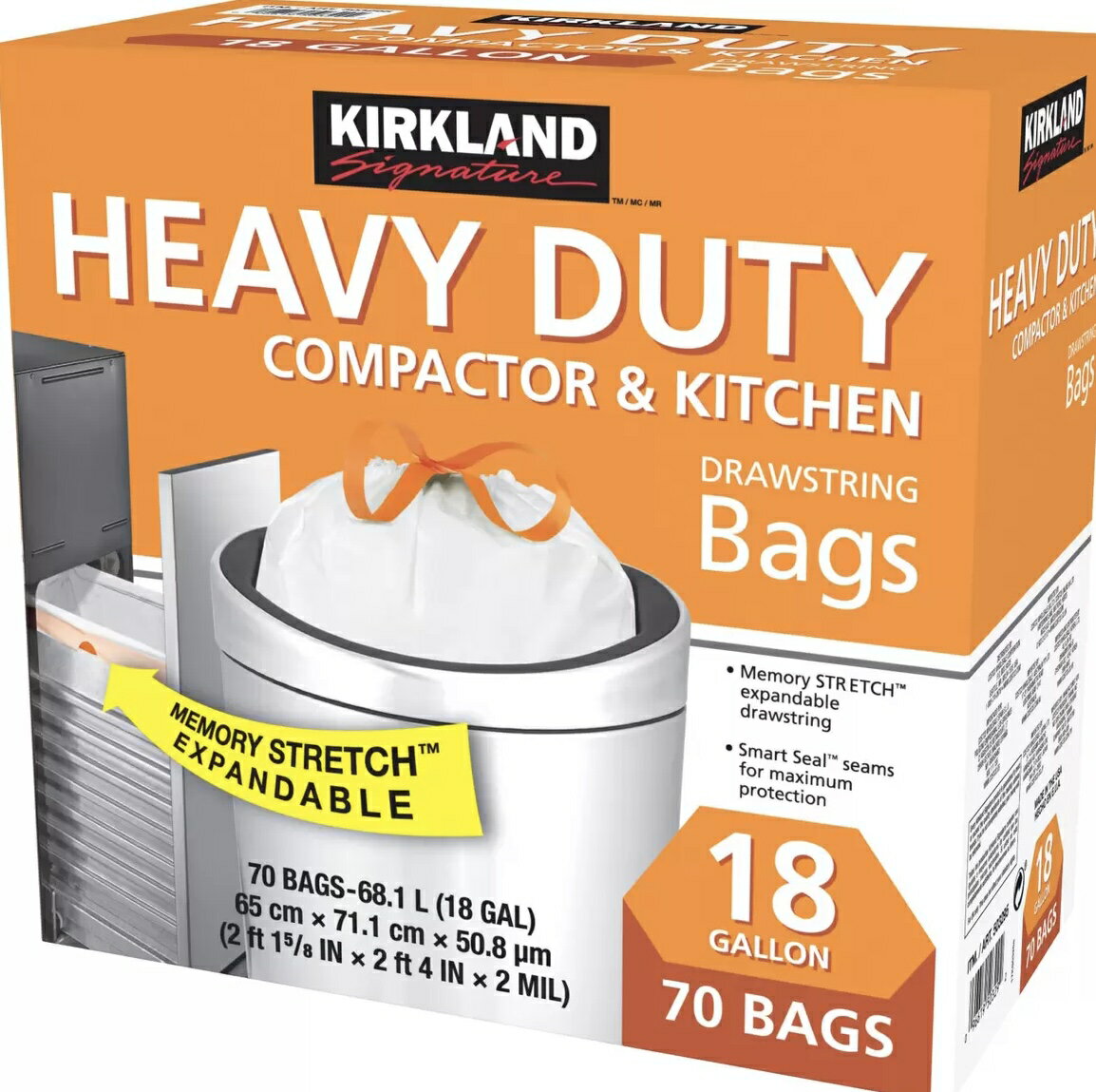 《メーカー直送品》黄箱 68L×70枚【送料無料】KIRKLAND カークランドキッチンバッグ ひも付きごみ袋 紐付き ゴミ袋 68L x 70枚 白 【コストコ通販】のサムネイル