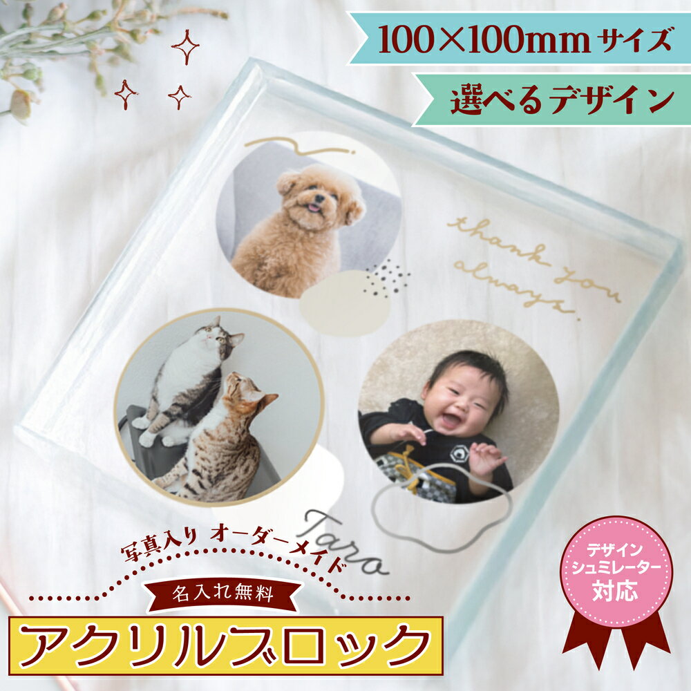 写真入り アクリルフォトブロック 100×100mm 名入れ無料 オーダーメイド 透明アクリル 厚さ ...