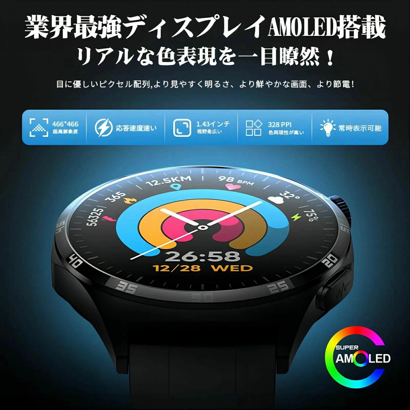 スマートウォッチ 日本製センサー通話機能 日本語 説明書 睡眠 IP67防水 iphone/Android 着信通知