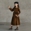 【送料無料】韓国風 可愛い ジュニア 無地 キッズワンピース 礼服 長袖ワンピース 子供服 襟あり マキシ丈ワンピース(4)