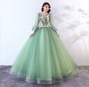 【送料無料】結婚式ドレス Aラインドレス 韓国風 長袖 パーティードレス ロング丈ワンピース ロングドレス