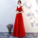 【送料無料】花嫁の介添え人 結婚式ドレス Vネック 韓国風 ロングドレス パーティードレス Aラインドレス
