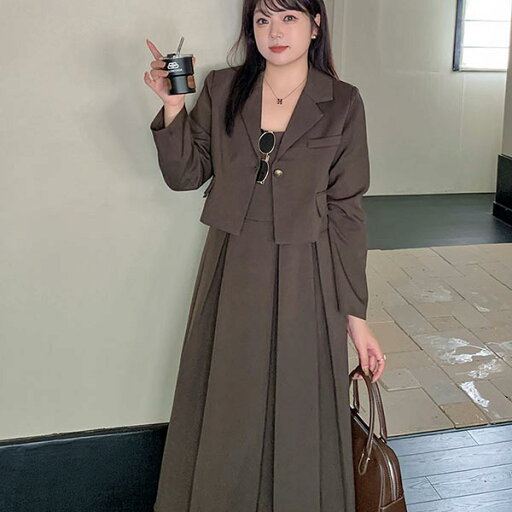 【送料無料】ジャケット ショート丈 シングルブレスト メタルボタン キャミワンピーススーツ セットアップ 【送料無料】ジャケット ショート丈 シングルブレスト メタルボタン キャミワンピーススーツ セットアップ