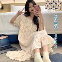 【送料無料】ロング丈 大きいサイズ お嬢さん 姫 ルームウェア パジャマ フリル レース リボン 可愛い ワンピース 春 夏 レディース 半袖