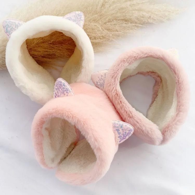 【送料無料】秋冬用 女の子 ふわふわ 暖かい 猫耳 可愛い コンパクト 保温 イヤーウォーマー 防寒 耳あて キッズ