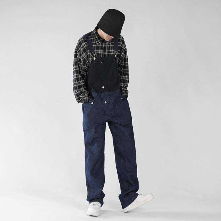 【送料無料】ジーパン サルエルパンツ オーバーオール ゆったり 作業着 夏 マルチポケット ズボン デニムサロペット メンズ 無地 ジーンズ