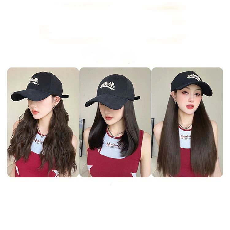 【送料無料】選べる3タイプ 髪付き帽子 ストレート ブラウン ロング ウィッグ 帽子付きウィッグ 内巻きのワンカール 毛付き帽子 レディース