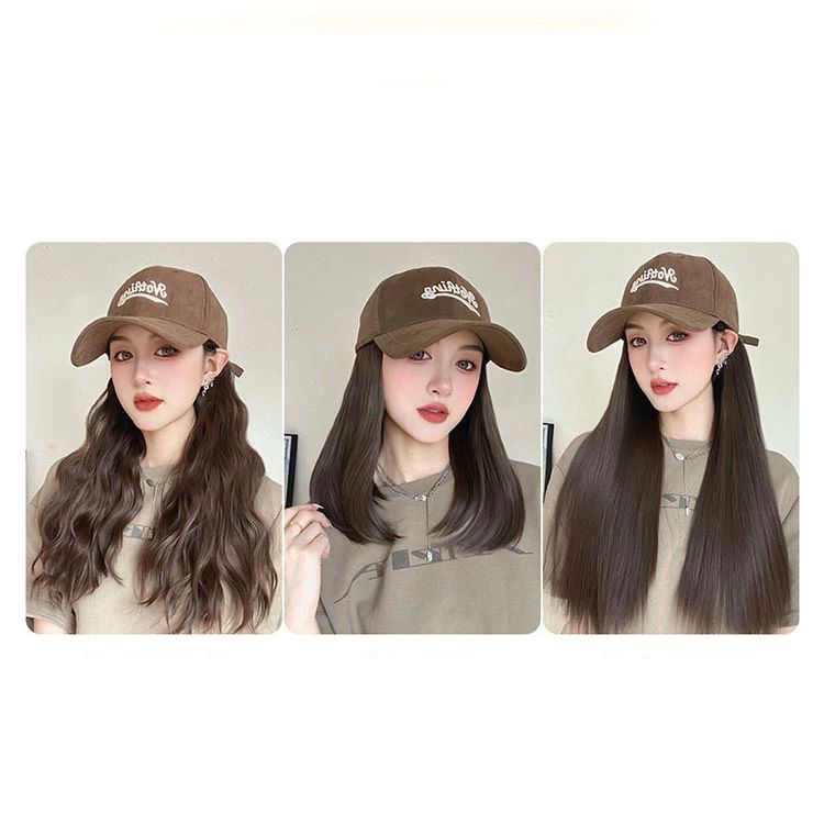 【送料無料】選べる3タイプ 髪付き帽子 ストレート ブラウン ロング ウィッグ 帽子付きウィッグ 内巻きのワンカール 毛付き帽子 レディース