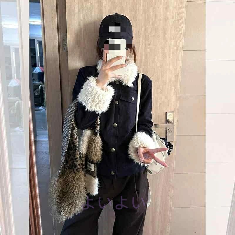 ブルースエード ライダース ショート 豪華 コート ワンピース ラム ヘア ジャケット 24 冬