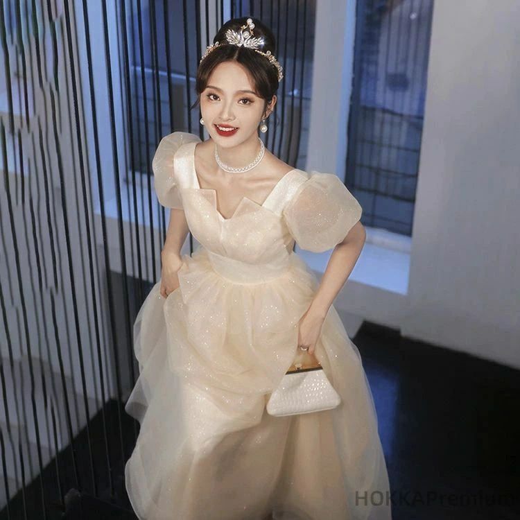 【送料無料】ウェディングドレス パーティードレス 花嫁ドレス オーガンジー シフォン オフショルダー ロングドレス 司会 発表会 二次会ドレ