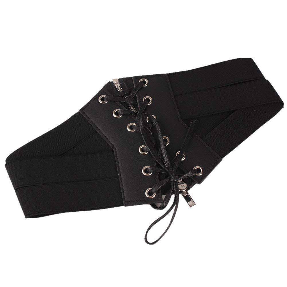 ベルト ウエストマーク コルセット風 レースアップ 太ベルト ゴム