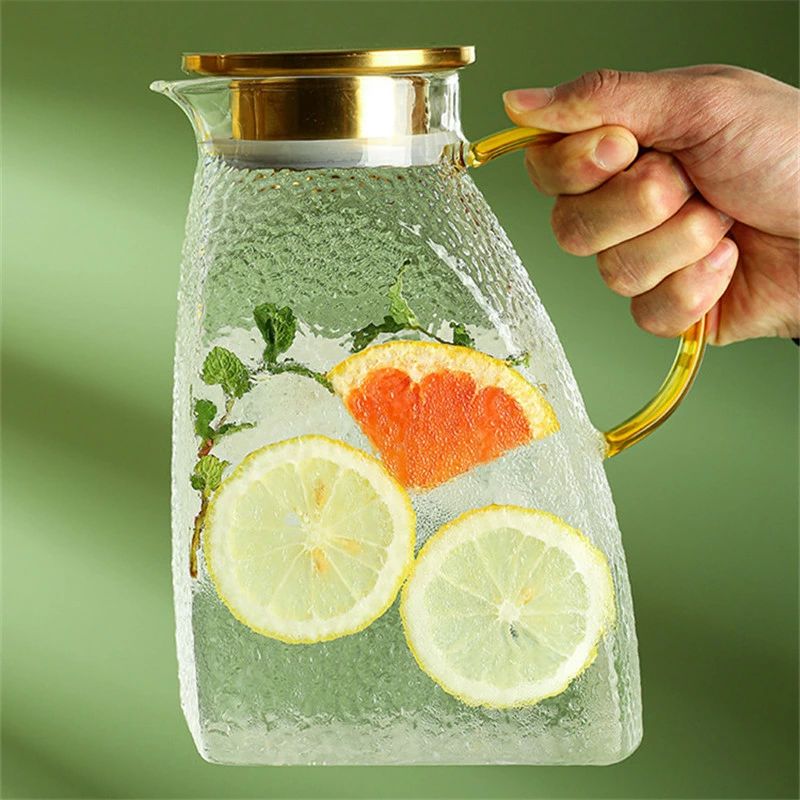 麦茶ポット ティーポット 耐熱 大容量 水差し ドア 洗いやすい 直火対応 ガラス 広口 スリム ポケット 耐冷 ガラスポット