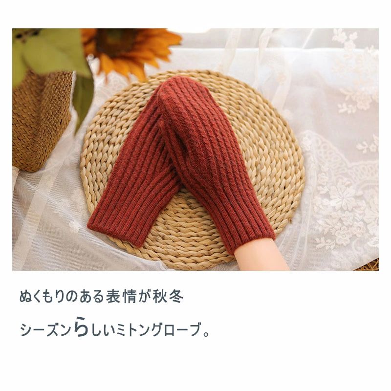 ギフトセット ミトン 手袋 ハンドウォーマー レディース 防寒 防風 保温 ニット リブ編み 無地 秋 冬 ..