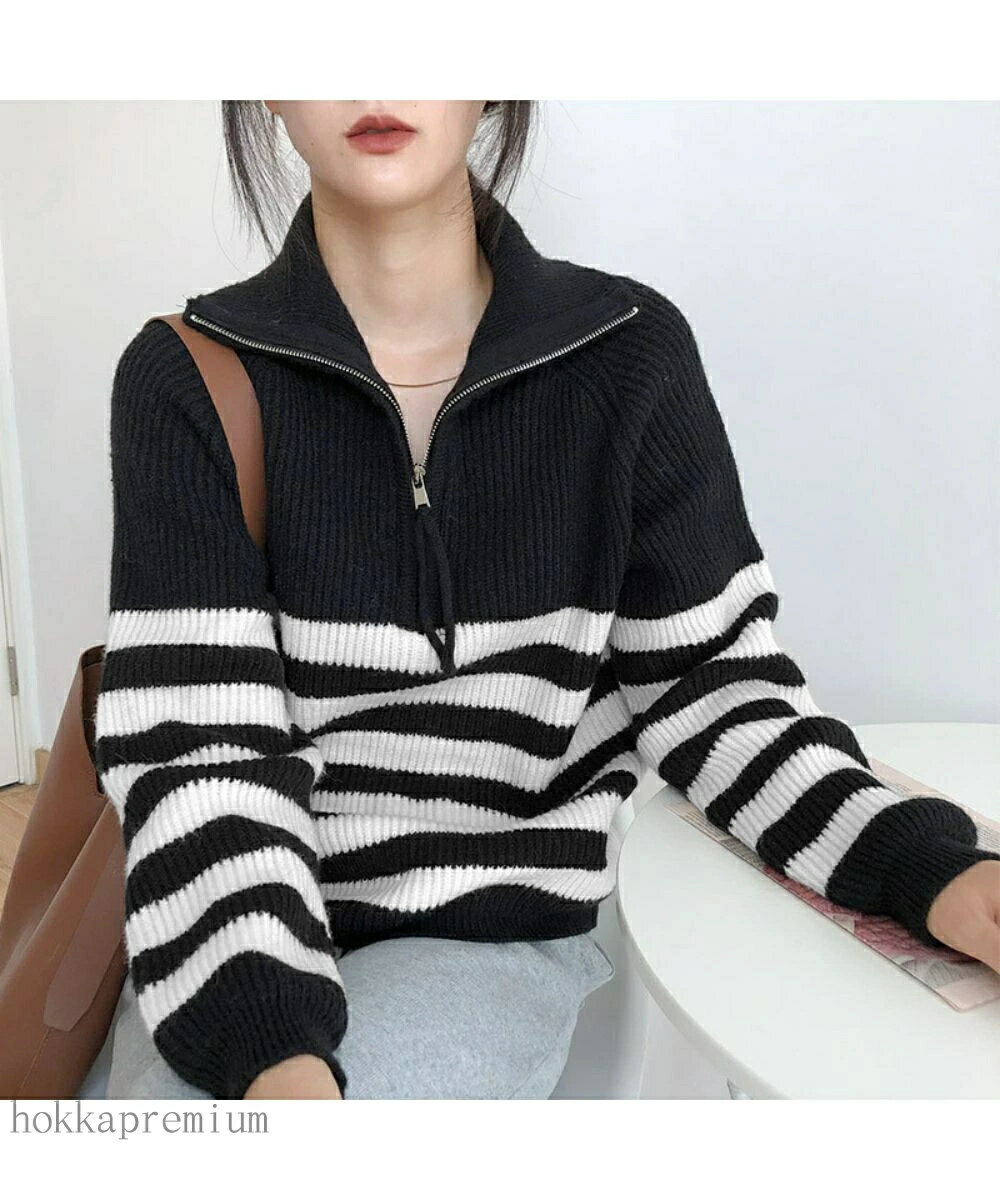 【送料無料】オシャ 韓国 セーター ストライプ 夏 プルオーバー ルーズなシルエットで抜け感を演出でき..