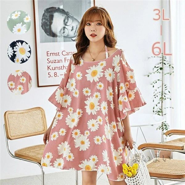 オトナ女子 レディース ホルターネック ボーイレッグ ぽっちゃり 露出控えめ 3点セット 花柄水着 洋服みたいな 新作 体型カバー