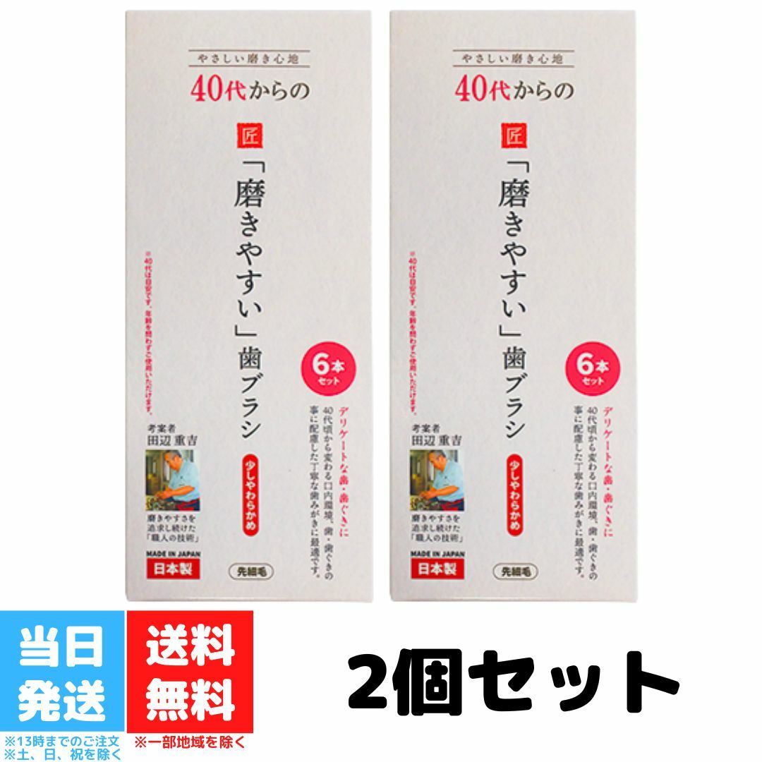 40代からの磨きやすい 歯ブラシ 少しやわらかめ 先細毛 6本入り 2個セット LT-59 田辺重吉 職人考案 日本製 ライフレ…