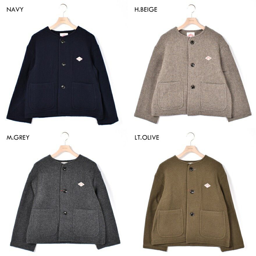 2021FW ダントン DANTON ウールライトパイル カラーレス ジャケット DT-A0013 WLP LADY'S COLLARLESS JACKET ノーカラー アウター レディース 長袖 ロゴワッペン ショート丈 無地 秋冬 34 36 38