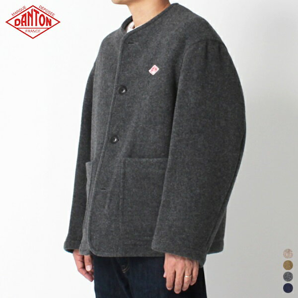 ダントン アウター メンズ ダントン DANTON ウールライトパイル カラーレス ジャケット DT-A0034WLP MEN'S COLLARLESS JACKET ノーカラー アウター メンズ レディース 長袖 ロゴワッペン ショート丈 無地 秋冬 38 40 42 2021FW