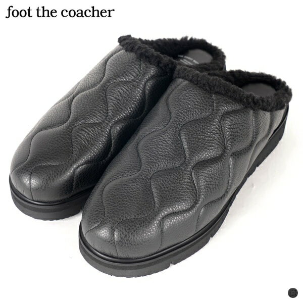 【SALE 30％OFF】【 21FW 】【 フットザコーチャー 】 モックサンダル ウェイブステッチ FTC2134015 【 foot the coacher 】 MOC SANDALS ( WAVE STITCH ) シューズ 靴 スライド レザー 牛革 ブラック 黒 エコファー Vibram ビブラムソール 日本