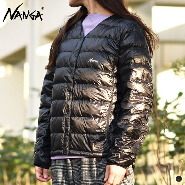 【SALE 20％OFF】ナンガ インナー ダウン カーディガン レディース 【 NANGA 】 INNER DOWN CARDIGAN WOMEN 長袖 ジャケット LADYS 女性用 軽量 リサイクルナイロン リサイクルダウン Vネック ブラック 黒 WS WM WL N1IN～【 22FW 】