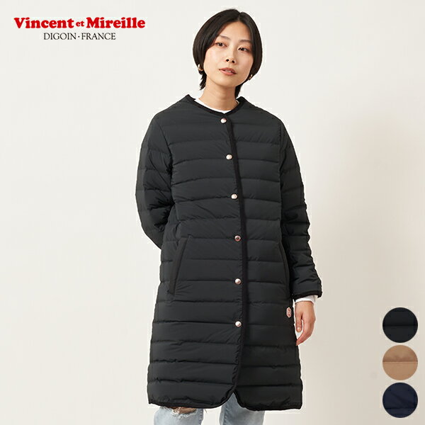 VINCENT ET MIREILLE VM222SD26052 STITCHLESSS DOWN NO COLLAR COAT ヴァンソン エ ミレイユ ステッチレス ダウン ノーカラー コート レディース アウター ベージュ ネイビー ブラック 黒 バンソンエミレイユ 