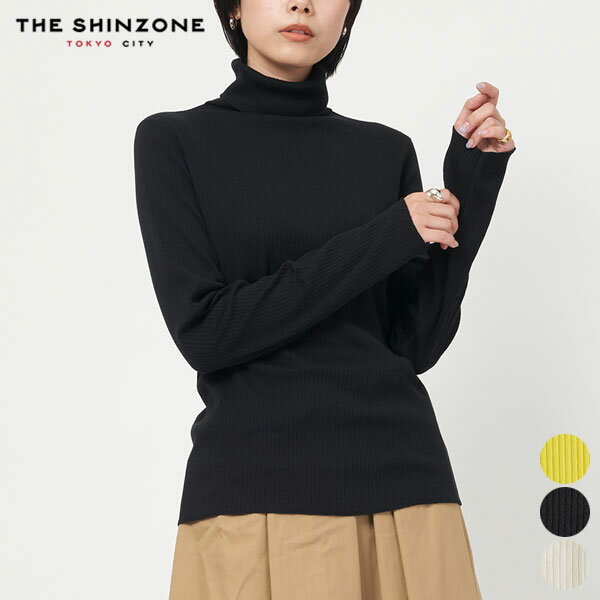 シンゾーン SHINZONE ハイネック リブ 19SMSCU05 HIGH NECK RIB トップス カットソー ニット 長袖 レディース シンプル カジュアル ロングスリーブ タートルネック 重ね着 スーピマコットン 日本製 ホワイト ブラック F0 [ 2023 FW 春 夏 秋 冬 ]