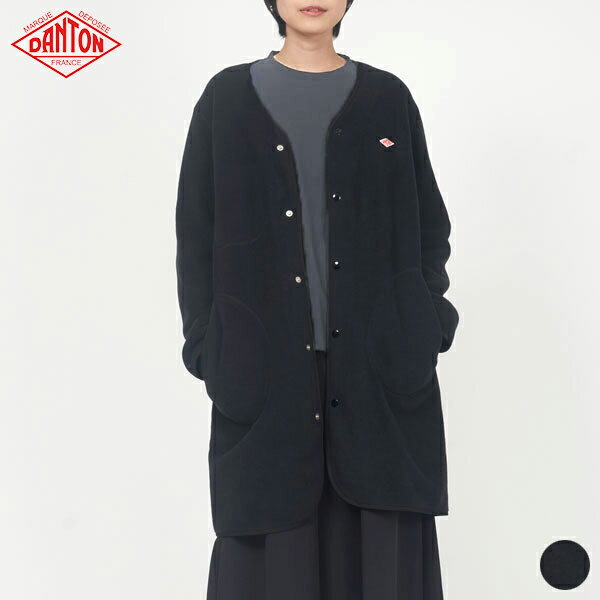 ダントン DANTON フリース カラーレス コート JD-8992 WOMEN 039 S FLEECE COLLARLESS COAT レディース カーデ カーディガン ロング スナップボタン ブラック 2023 FW 春 秋 冬