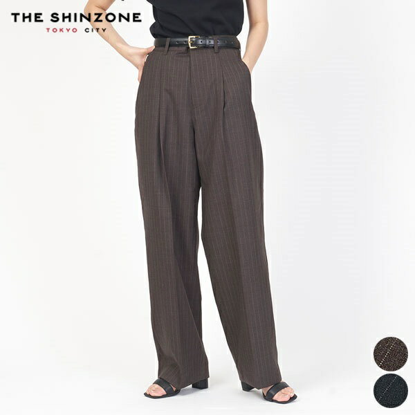 【24SS新作】シンゾーン SHINZONE ピン ストライプ スラックス 24SMSPA07 PIN STRIPE SLACKS ボトム パンツ レディース カジュアル ワンタック ピンストライプ 日本製 ウール ポリエステル ブ…