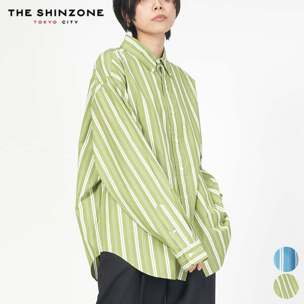 【24SS新作】シンゾーン SHINZONE ストライプ ダディ シャツ 24SMSBL04 STRIPE DADDY SHIRTS トップス 羽織り 長袖 レディース シンプル カジュアル トラッド BD ボタンダウン コットン 綿 日本製 ブルー グリーン P0 RS [ 2024 SS 春 夏 ]