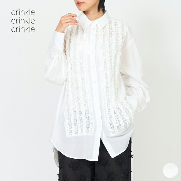 樂天商城 - 【26SS新作】クリンクル クリンクル クリンクル crinkle crinkle crinkle フロント タック レース シャツ front tuck lace shirts レディース トップス 長袖 薄手 透け感 羽織り コットン 綿100 インド製 CC-4519 [ 2026 SS 春 夏 秋 ] [S★]