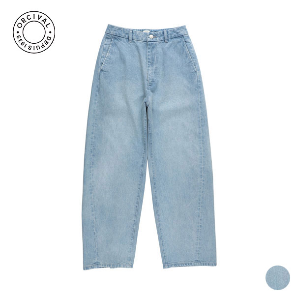 【26SS新作】オーシバル ORCIVAL ワイド カーブ パンツ WIDE CURVE PANTS レディース ボトム デニム 12oz ツイル レザーロゴパッチ ポケット ストーンブリーチ加工 ブラスト加工 コットン 綿100 #OR-E0311 SGB [ 2026 SS 春 夏 秋 冬 ]