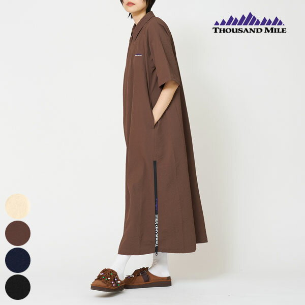 (スーパーSALEクーポン対象) 【26SS新作】サウザンドマイル THOUSAND MILE ショート スリーブ スキッパー ワンピース SHORT SLEEVE SKIPPER OP レディース 半袖 通気性 ストレッチ性 吸水速乾 UVカット シアサッカー調 アウトドア TM261SS00272 [ 2026 SS 春 夏 ] [S★]