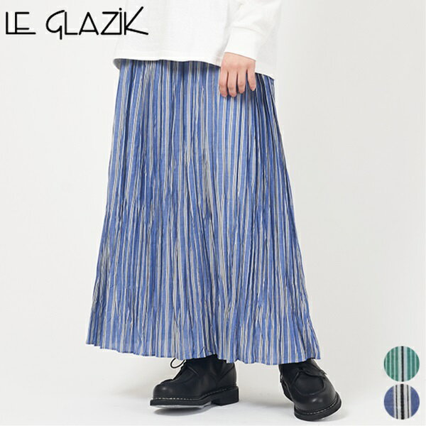 楽天GOOD DEAL【SALE 35％OFF】ル グラジック LE GLAZIK エラスティック プリーツ スカート LG-F0013CEC ELASTIC PLEATS SKIRT ボトム レディース カジュアル シンプル ロング丈 シアー リラックス 総柄 シワ加工 コットン 綿 フランス製 [ 2023 SS 春 夏 ]