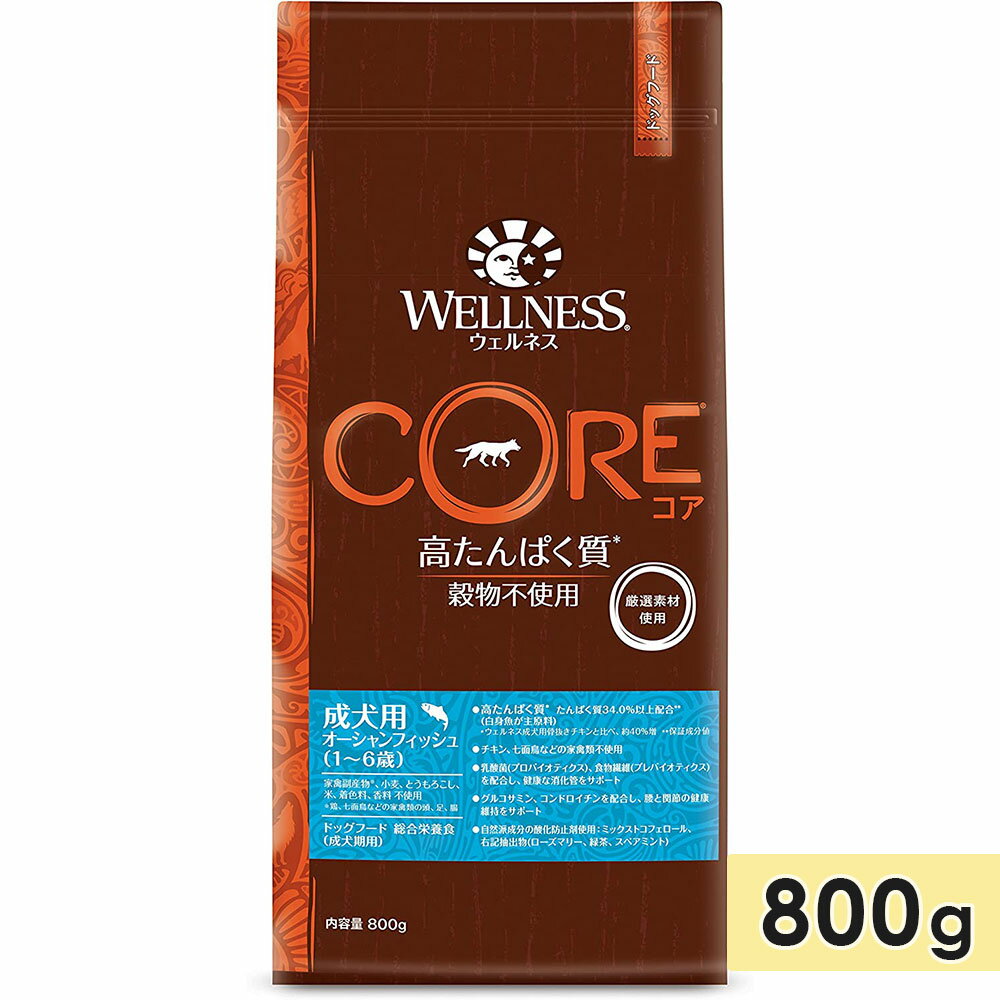 ウェルネス コア オーシャンフィッシュ 800g 成犬用 全犬種用 1～6歳 ドッグフード ドライフード 高タンパク質穀物不使用 グレインフリー 穀物アレルギー WELLNESS 正規品
