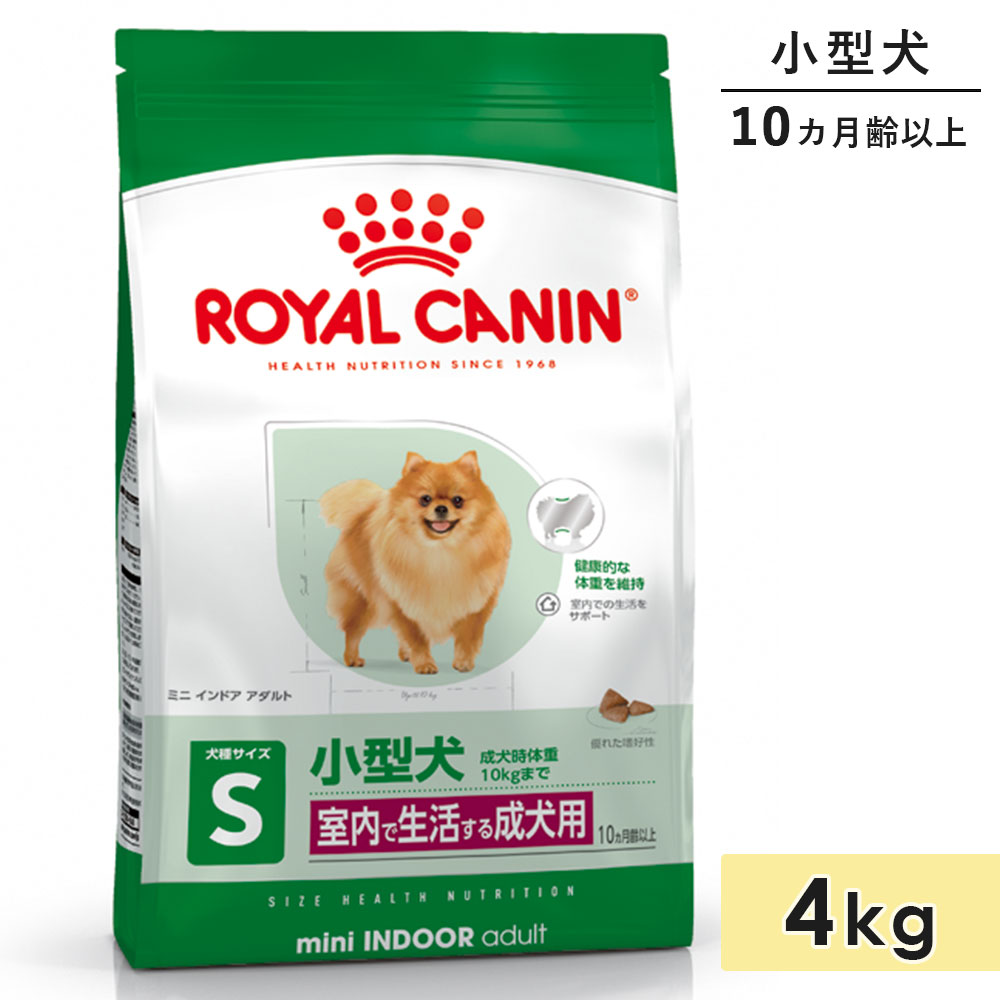 ロイヤルカナン ミニインドアアダルト 4kg 成犬用 小型犬用 生後10カ月齢～8歳まで ドッグフード ドライフード 室内で生活する犬用 ROYAL CANIN 正規品