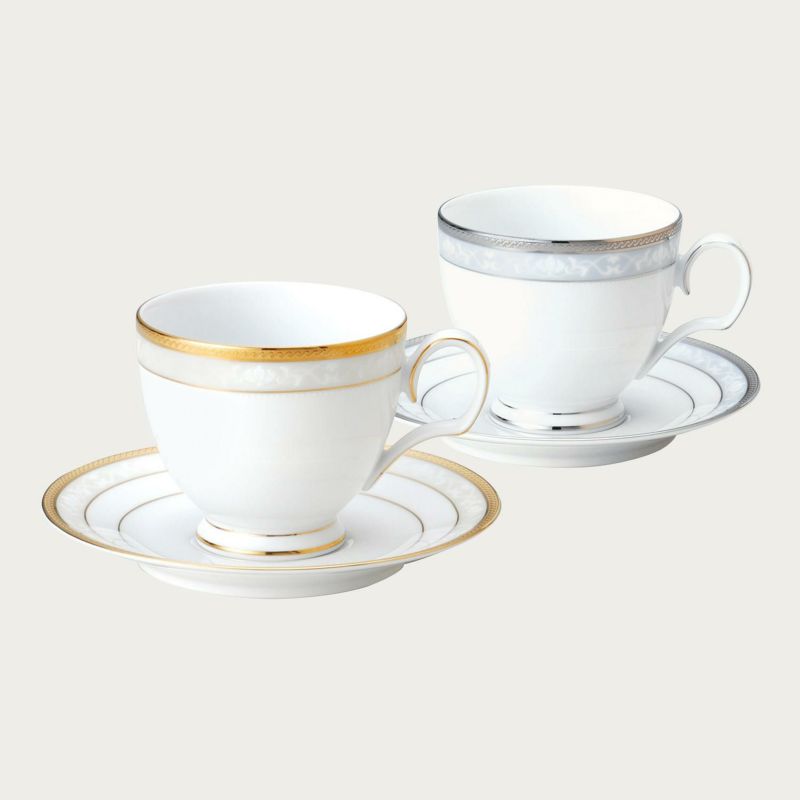 Noritake（ノリタケ） ハンプシャーゴールド＆プラチナ カップ＆ソーサーペア（金 銀）4335-6L/P91988